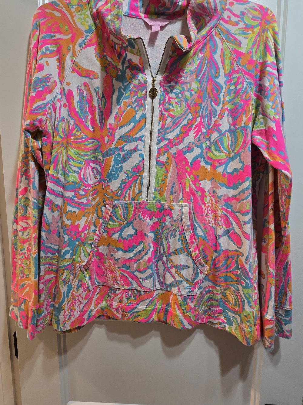 Lilly Pulitzer Neon Coral Pink Multi-Color Half-Zip Popover Size XL